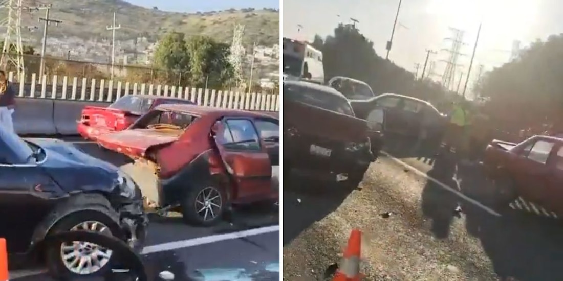 Choque múltiple en la autopista México - Pachuca provoca tráfico intenso; reportan un herido.
