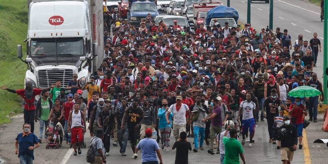 Caravana migrante que salió de Tapachula.