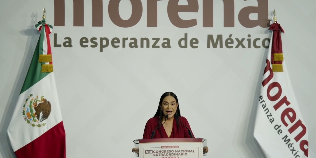 Ariadna Montiel da su primer discurso como dirigente nacional de Morena.