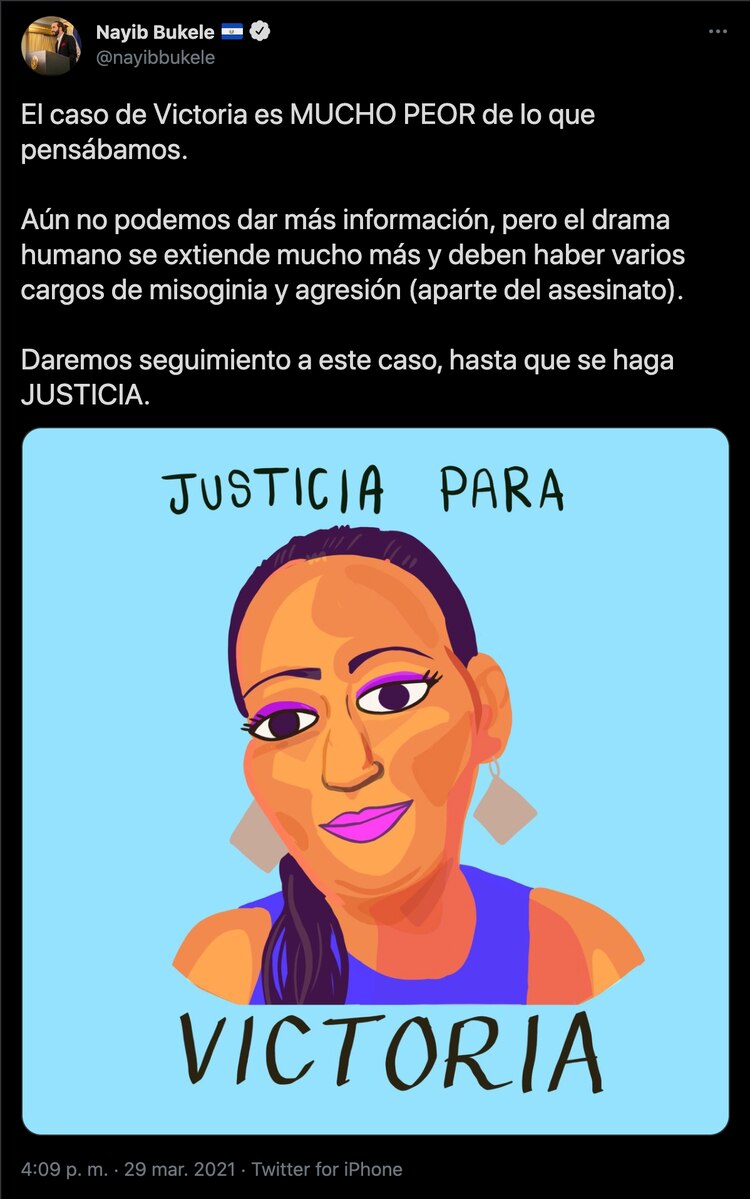 Nayib Bukele, presidente de El Salvador, se pronuncia en torno al asesinato.