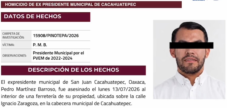 Pedro Martínez Barroso, exalcalde de San Juan Cacahuatepec, Oaxaca, asesinado el 13 de julio de 2026.