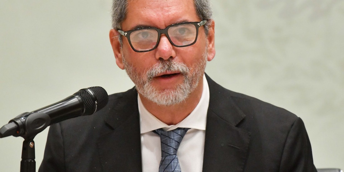 El secretario de Hacienda, Édgar Amador Zamora, en conferencia de prensa el 9 de septiembre de 2026.