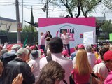 'Marea rosa' frente al INE contó con participación de oradores.