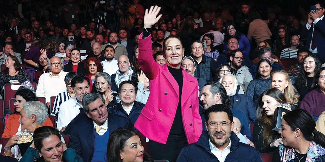 La precandidata de la 4T, previo a la proyección del material, ayer.