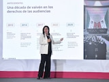 La consejera jurídica del Ejecutivo Federal, Luisa María Alcalde Luján, presentó los lineamientos sobre derechos de las audiencias, el 28 de julio de 2026.