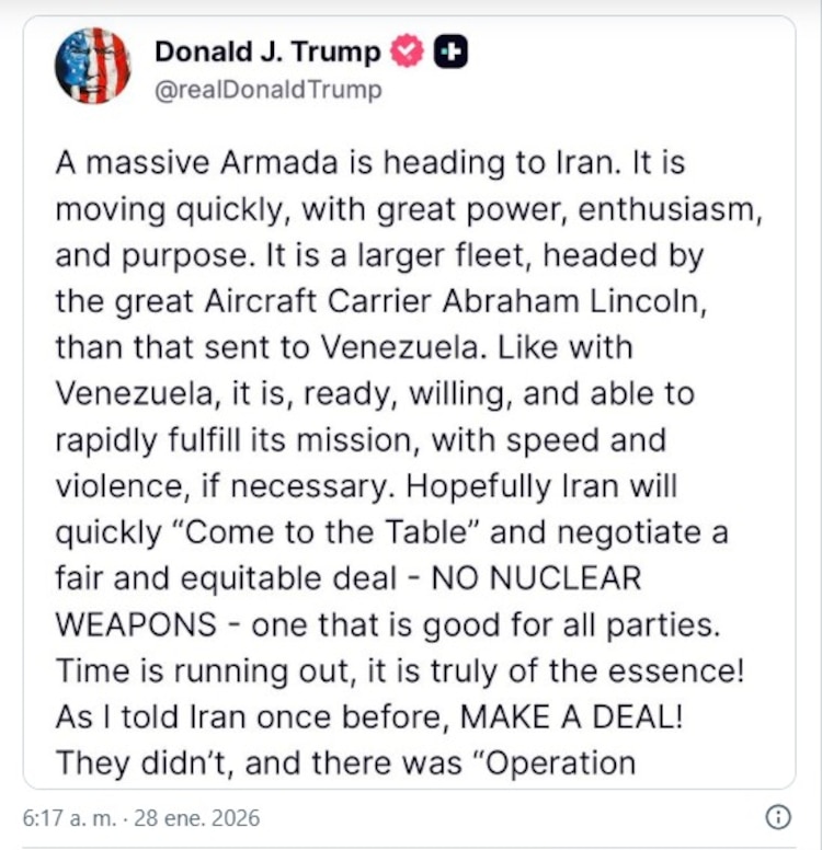 Mensaje de Donald Trump de este miércoles.