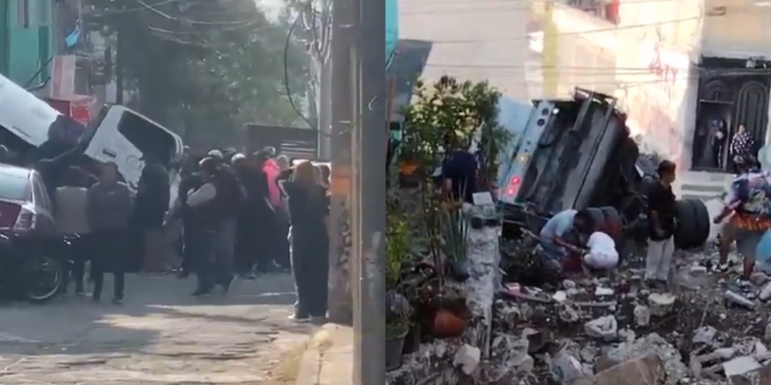 Camión volcó en Naucalpan lesionando a dos