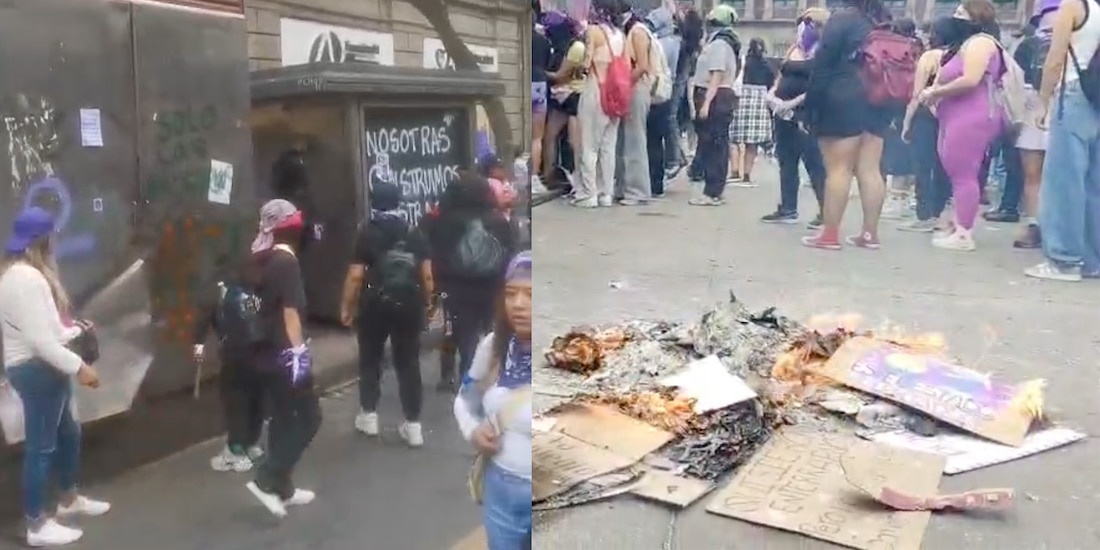 Así se viven los episodios de pintas e incidencias en la marcha 8M