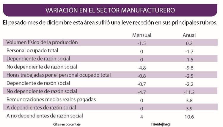 El pasado mes de diciembre esta área sufrió una leve receción en sus principales rubros.