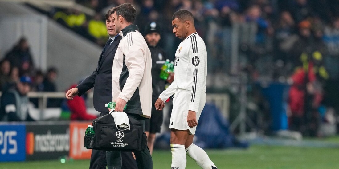 Kylian Mbappé sale lesionado en el partido del Real Madrid vs Atalanta, por la Champions