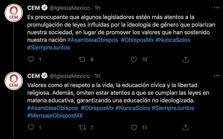 Mensaje vertido en redes sociales del CEM.