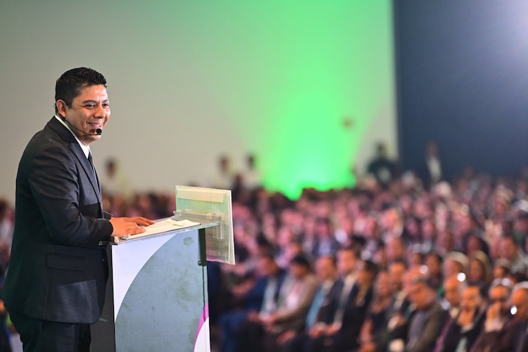El gobernador de San Luis Potosí, Ricardo Gallardo Cardona, durante la presentación de su Quinto Informe de Gobierno, el 21 de septiembre de 2026.