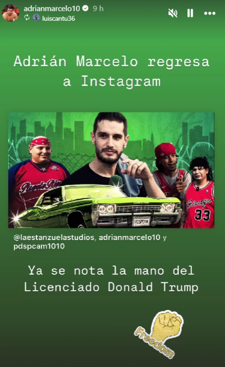 Adrián Marcelo se burla tras recuperar su cuenta de Instagram.
