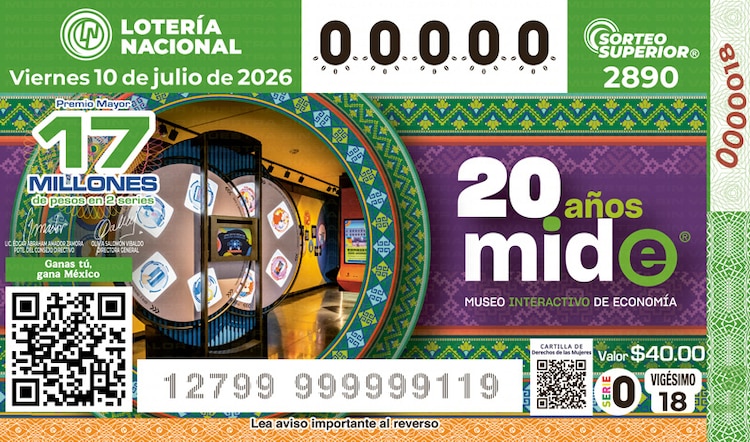 El billete del Sorteo Superior 2890 está dedicado al 20° aniversario del MIDE.
