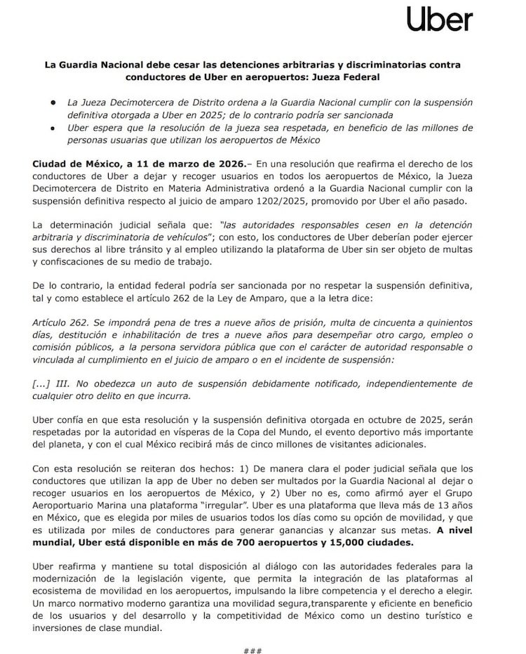 Comunicado de Uber