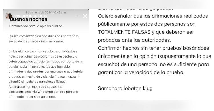 Comunicado de Samahara Lebaton realizado en 2024