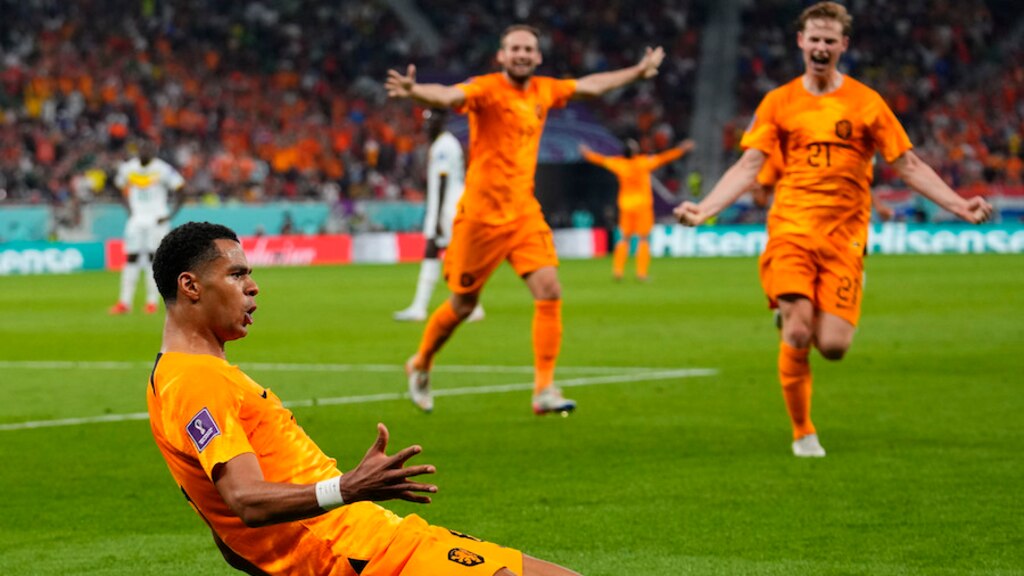 Cody Gakpo celebra su tanto de ayer contra los africanos.