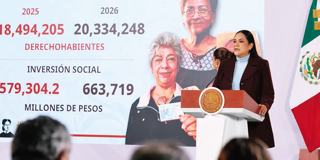 Ariadna Montiel, titular de la Secretaría de Bienestar, ayer, en conferencia de prensa desde Palacio Nacional.