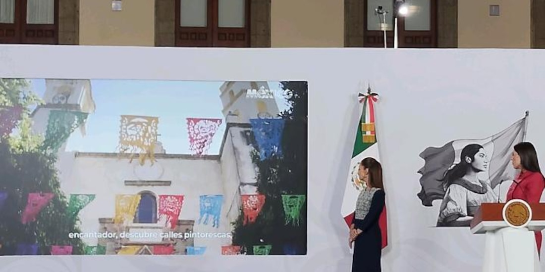 La Presidenta de México y la Secretaria de Turismo este viernes 15 de mayo en Palacio Nacional.