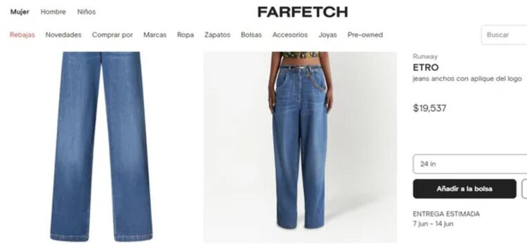 El costo de los jeans de Clara Chía en México.