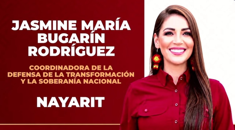 Jasmine Bugarín fue designada como coordinadora de la Defensa de la Transformación y la Soberanía Nacional en Nayarit de cara a los comicios locales de 2027.