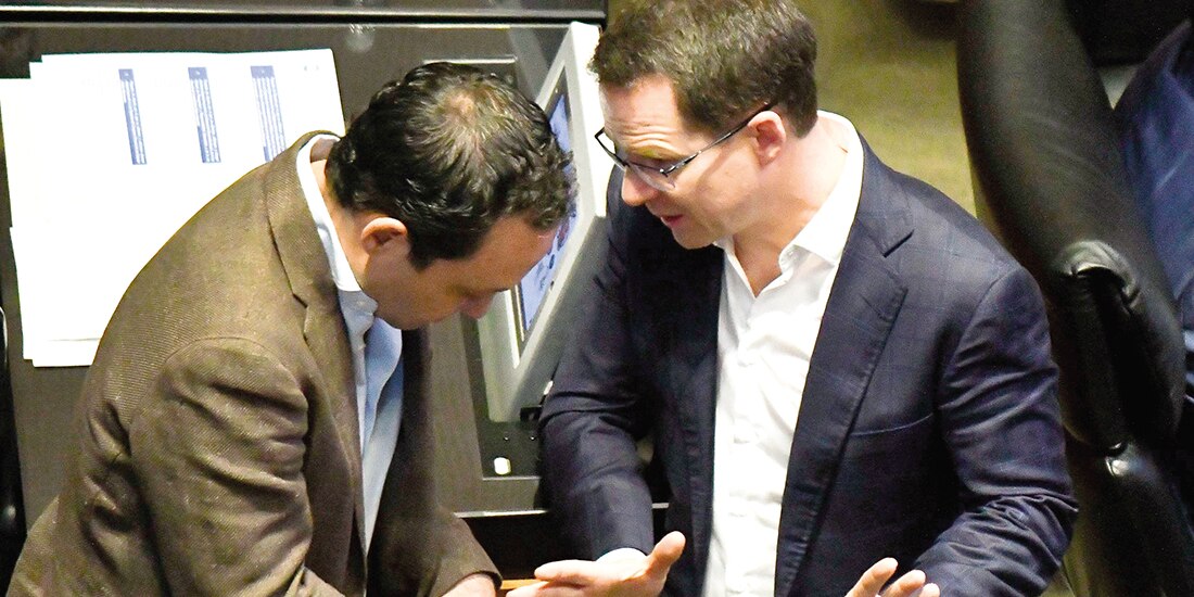 Los Senadores Clemente Castañeda y Ricardo Anaya, en el Senado, el 26 de junio de 2025.