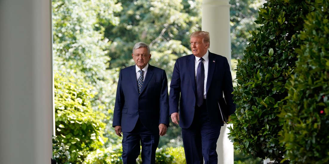 El presidente Donald Trump y el presidente mexicano Andrés Manuel López Obrador, el 8 de julio de 2020, en Washington