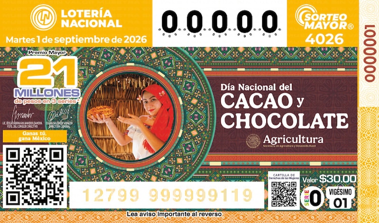 El Sorteo Mayor 4026 está dedicado al Día Nacional del Cacao y Chocolate.