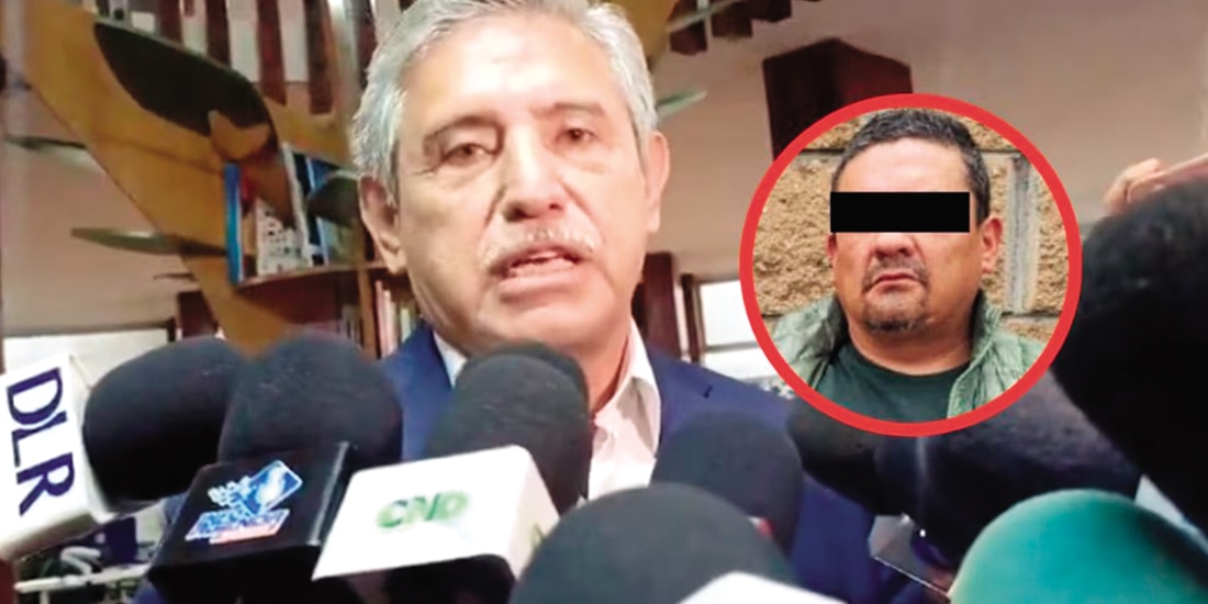 José Luis Urióstegui, alcalde de Cuernavaca, en entrevista sobre la detención de Homero Figueroa (recuadro), ayer.