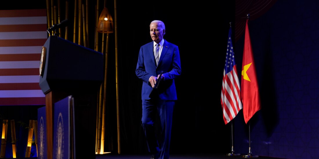 El presidente Biden durante una conferencia, ayer.