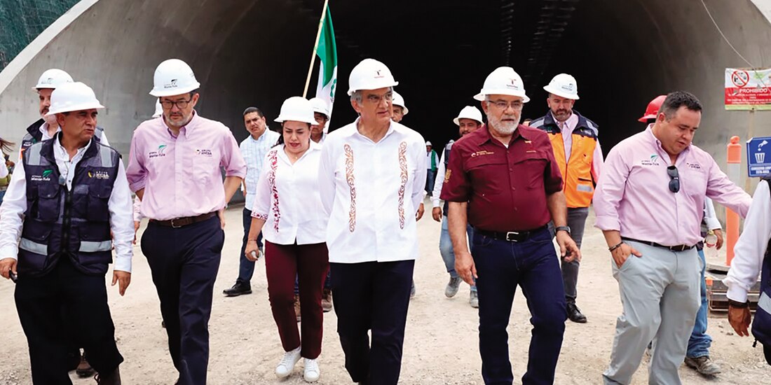 El gobernador de Tamaulipas supervisó las obras del túnel Ing. Américo Villarreal Guerra, el 21 de mayo de 2025.