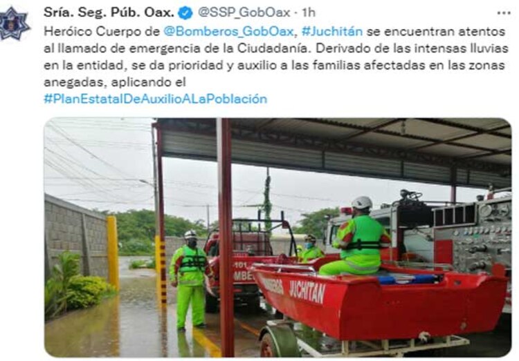 Bomberos de Oaxaca se reportaron listos para auxiliar a los afectados por las lluvias de los últimos días en la región del Istmo