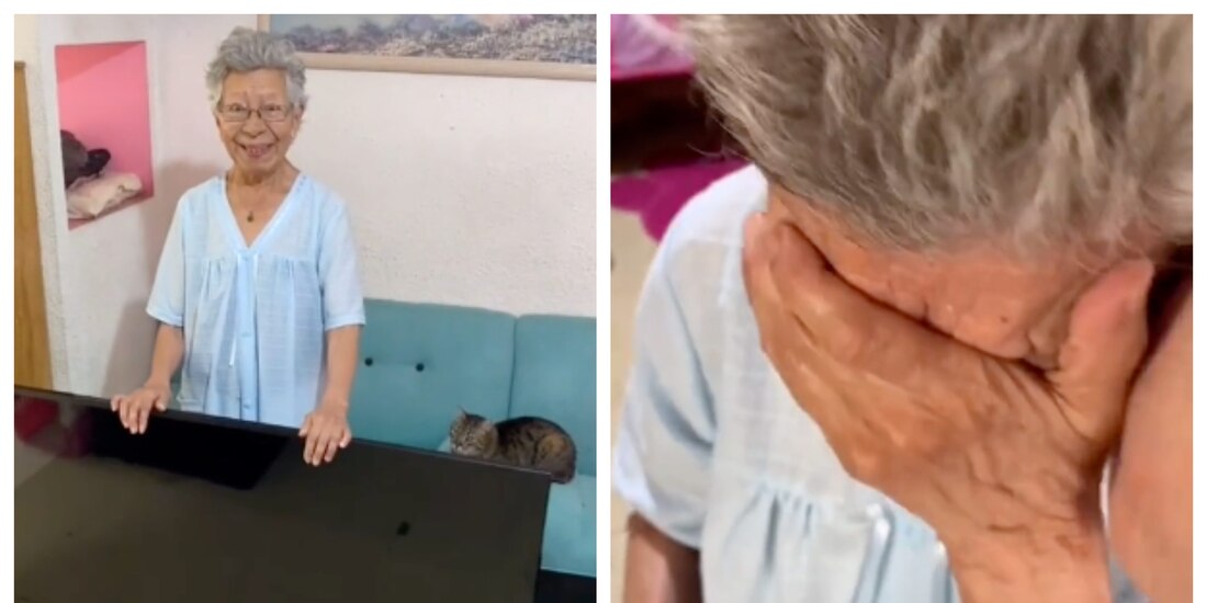 La abuelita no pudo contener las lágrimas tras tirar su regalo