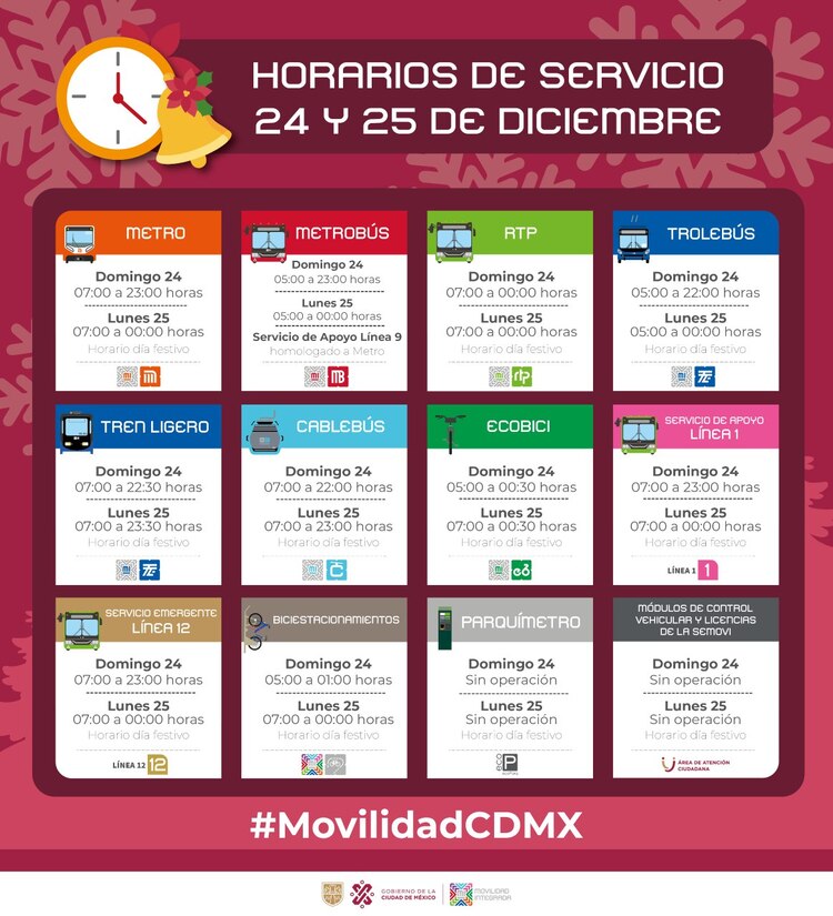 Ajustes en los horarios para Nochebuena y Navidad.