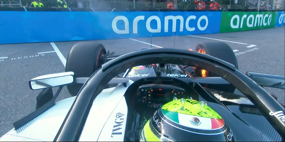 El carro de Checo Pérez se prende en fuego en las prácticas del GP de Mónaco de F1