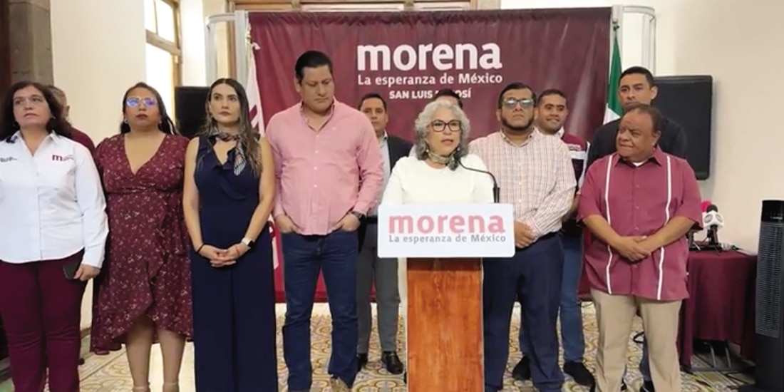 Conferencia de prensa del Comité Ejecutivo estatal de Morena, ayer.