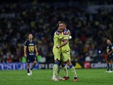 Jonathan Rodríguez celebra su gol en el partido del America ante Pumas UNAM en la Jornada 10 del Torneo Apertura 2023 de la Liga MX, en el Estadio Azteca