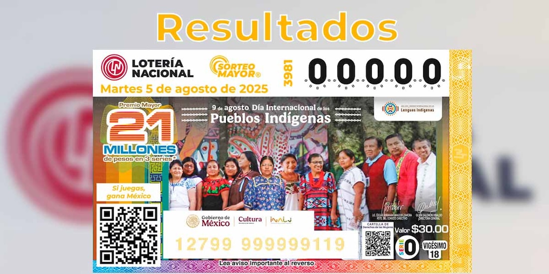 Resultados Sorteo Mayor 3981 del 5 de agosto del 2025 de Lotería Nacional.