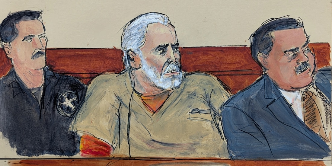 Ismael "El Mayo" Zambada, en un boceto de tribunal, el 20 de julio de 2026.