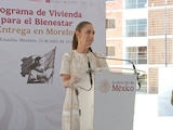 Claudia Sheinbaum, presidenta de México, en un evento desde Cuautla, Morelos.