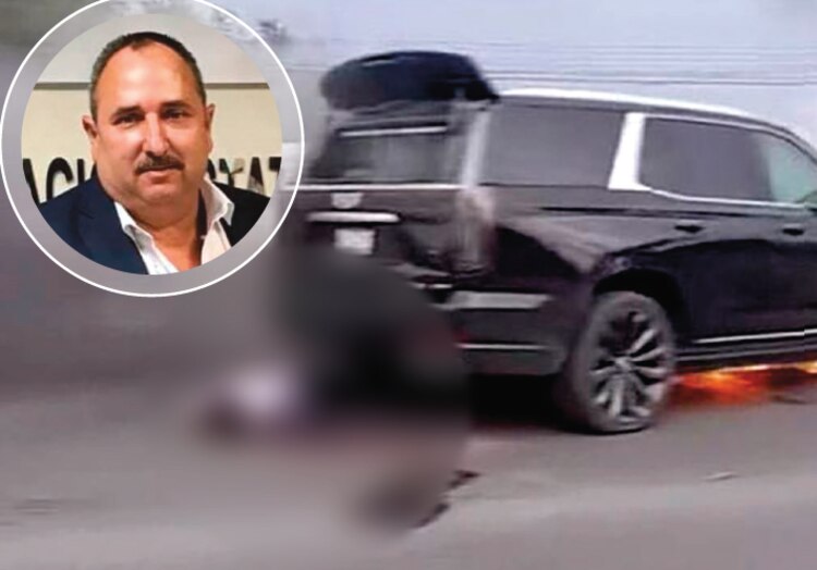 La camioneta del delegado de la FGR en Tamaulipas, Ernesto Vásquez (en el círculo), luego del ataque en el que perdió la vida el pasado lunes 4 de agosto, en Reynosa.