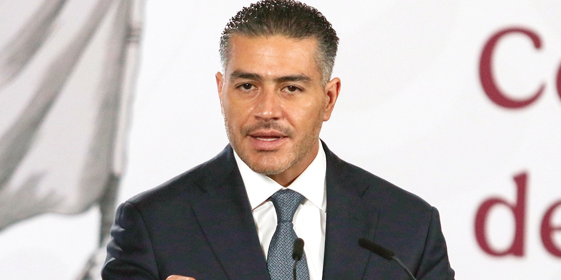 El titular de la SSPC, Omar García Harfuch, ayer, en conferencia de prensa.