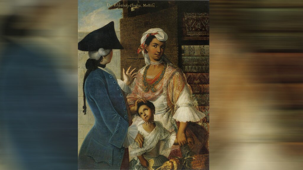 Miguel Cabrera, De español y de india mestiza, óleo sobre tela, 1763.