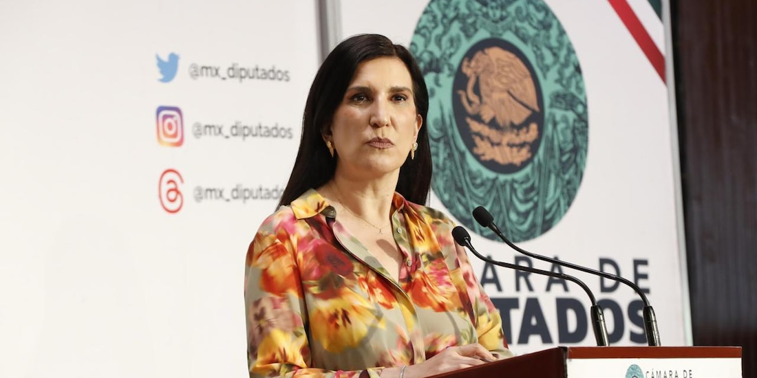 Kenia López Rabadán, presidenta de la Cámara de Diputados, en conferencia de prensa el 13 de abril de 2026.