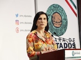 Kenia López Rabadán, presidenta de la Cámara de Diputados, en conferencia de prensa el 13 de abril de 2026.