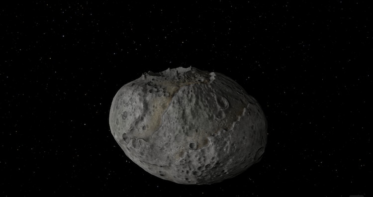 Simulación de la apariencia del asteroide 16 Psyche de Eyes on the Solar System