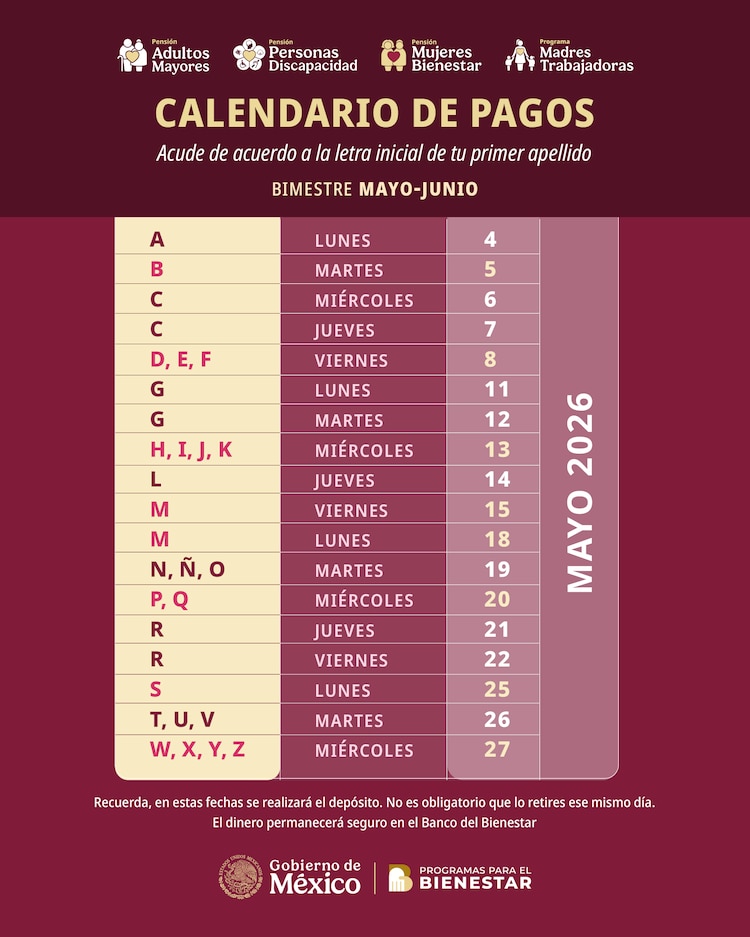 Calendario de pagos Bienestar mayo