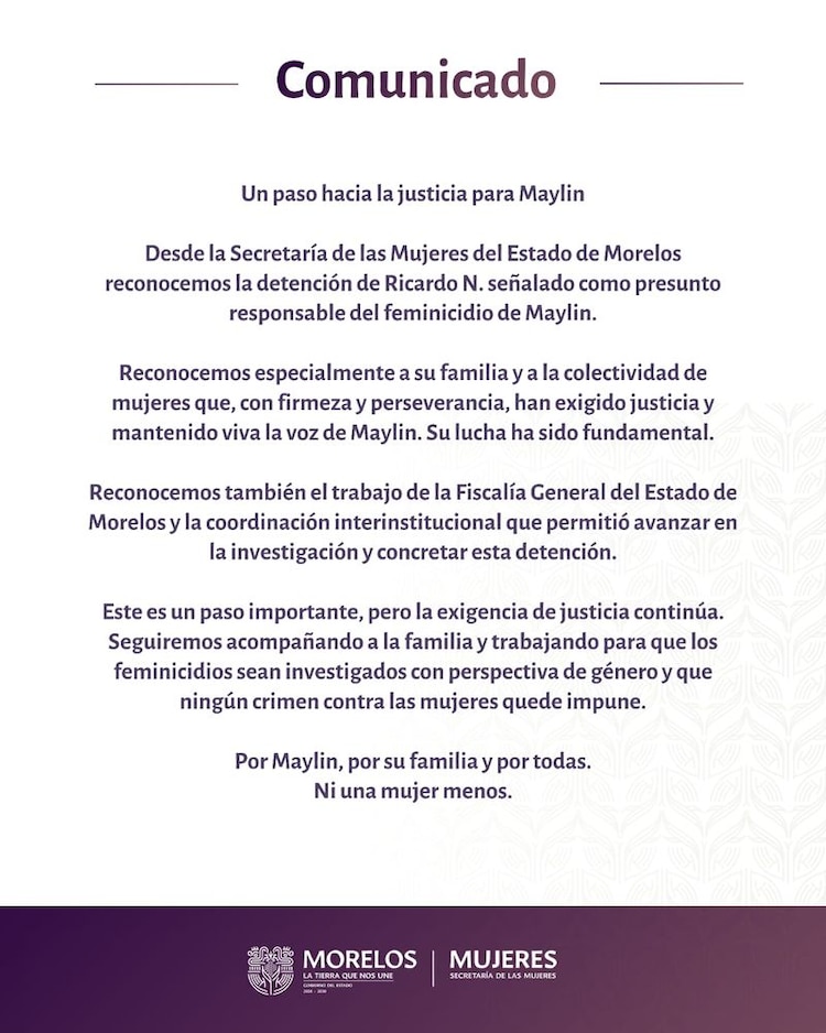 Comunicado de la Secretaría de las Mujeres del Estado de Morelos.