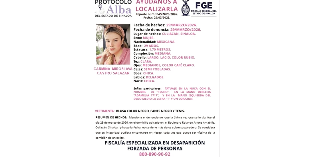 La víctima fue secuestrada el domingo y enseguida se emitió ficha de búsqueda