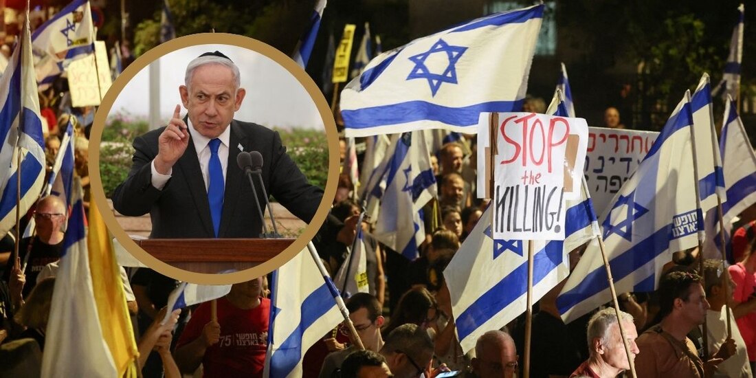 Manifestantes en Tel Aviv exigen elecciones anticipadas y liberación de rehenes.